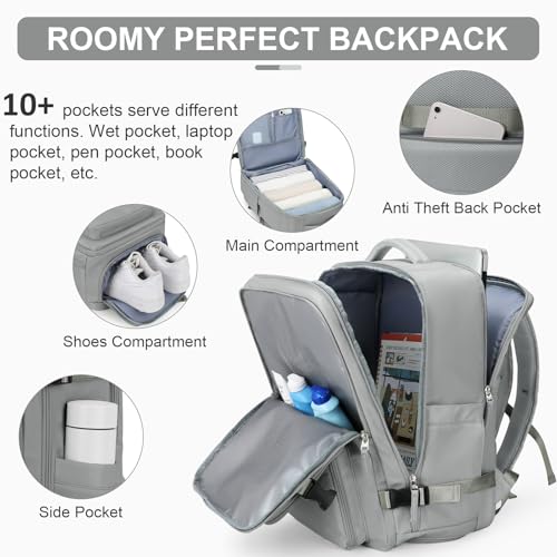 Laptop Backpack for Men Women, Flight Approved Travel Backpack Business Backpack with USB Charging Port, Casual Daypack College Computer Backpacks, Grey2