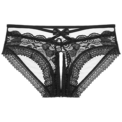 Men's See Through Lace Sissy Hollow Out Crotch Briefs Crossdress Lingerie Girlie Panties3