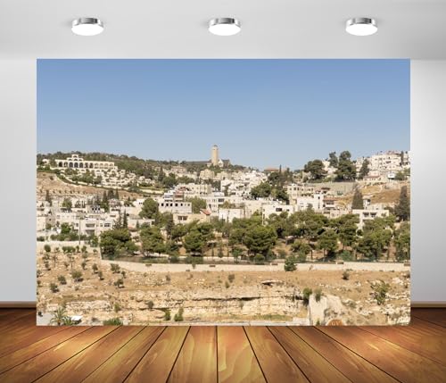 BELECO 7x5ft Fabric Bethlehem Old City Backdrop Palestine Cityscape Olive Mountain Religious Building Judaism Christianity Background Backdrop for Party Decorations Photoshoot Studio Props