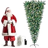 Silipull Upside Down Christmas Tree with Individual LED Lights(Not Pre-Installed) Artificial Christmas Tree with Branch Tips 8 Lighting Modes Inverted PVC Xmas Trees Decor(Green with White,6 ft)