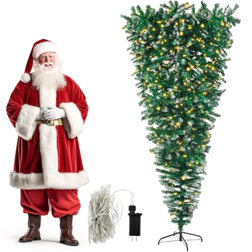 Silipull Upside Down Christmas Tree with Individual LED Lights(Not Pre-Installed) Artificial Christmas Tree with Branch Tips 8 Lighting Modes Inverted PVC Xmas Trees Decor(Green with White,6 ft)