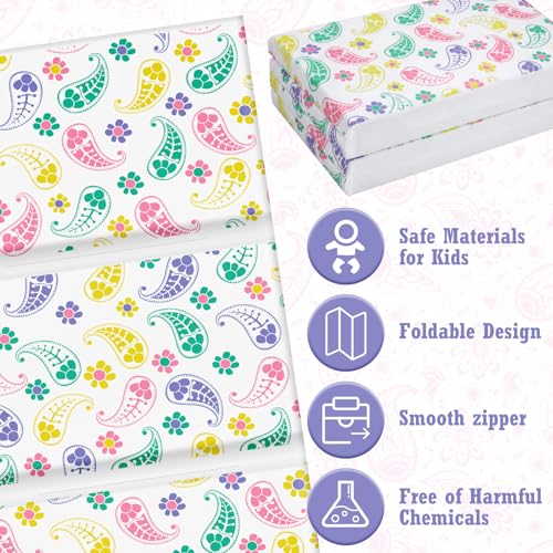 Image of Shellwei Vinyl Nap Mat Kid Preschool Daycare Sleep Mat,Paisley Design | 1 inch Thickness, 45 inch x 19 inch x 1 inch, 4-section Softness Rest Mat, Suitable for Daycare Travel, and Home, Easy to Clean
