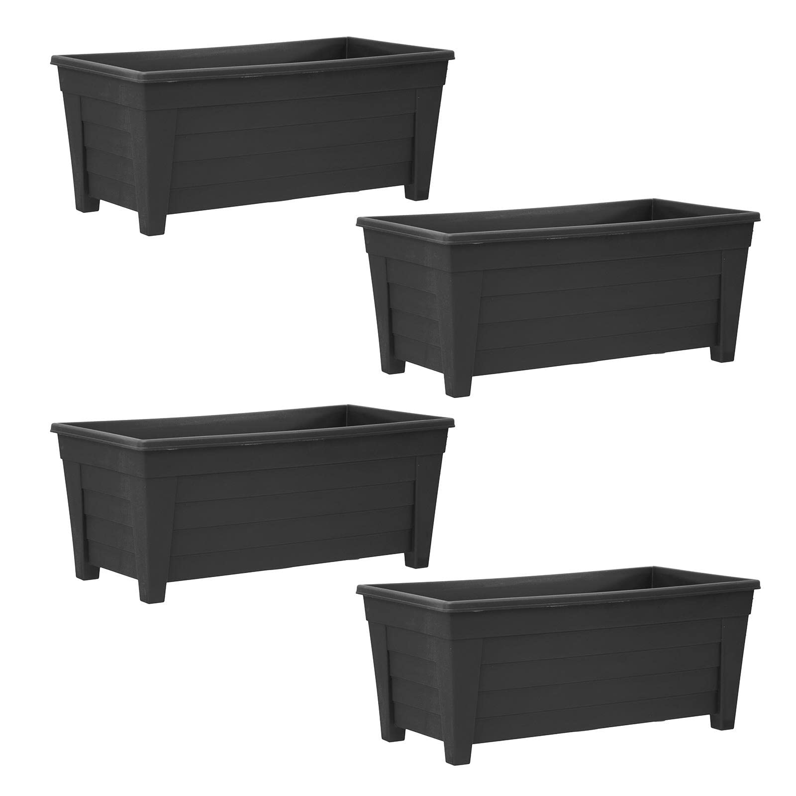 simpa Plastic Trough Garden Planter Pots 55cm Length - BLACK, Set of 4 Pots - Suitable for Indoor or Outdoor Use with DIY Drainage Holes.