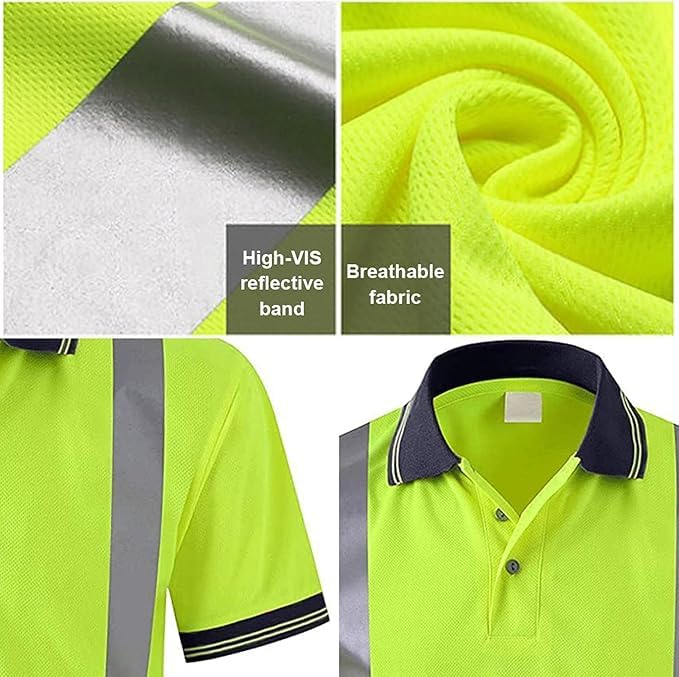 Work Shirts for Men - High Visibility Shirts for Men, Safety Polo Shirt with Reflective Stripes, Security Shirts for Men, Construction Shirts for Men, Breathable Mechanic Work Shirt Lime Green Small