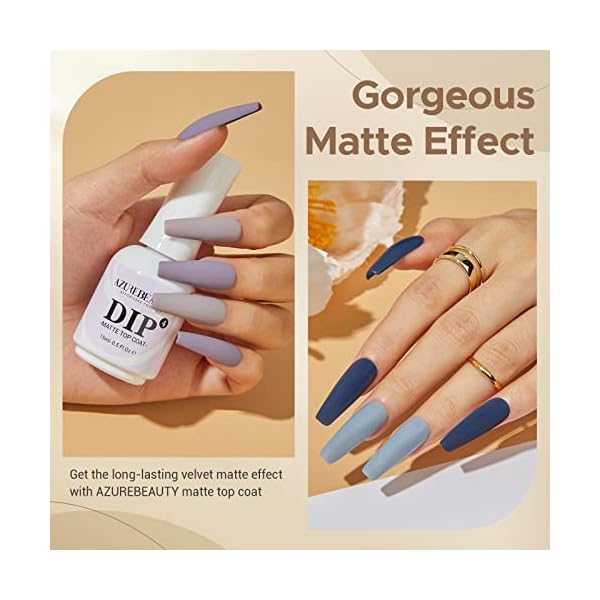 AZUREBEAUTY Matte Dip Powder Top Coat, 15ML Newly Developed No Need