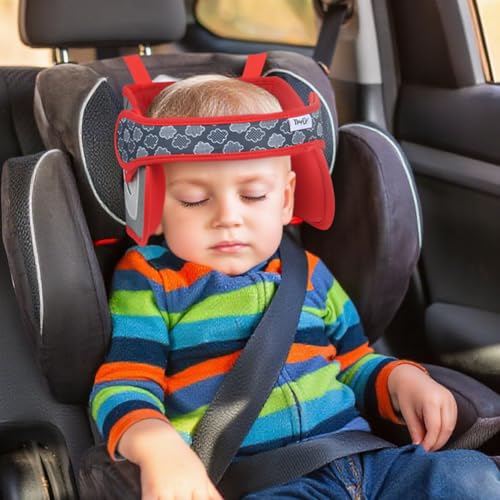 Alaoo Sujeta Cabezas Coche para Niños,Soporte para la Cabeza del Asiento de Coche para Bebé,Asiento Ajustable para Niños Asiento para la Cabeza,Alivio del Cuello, para Bebé Rojo