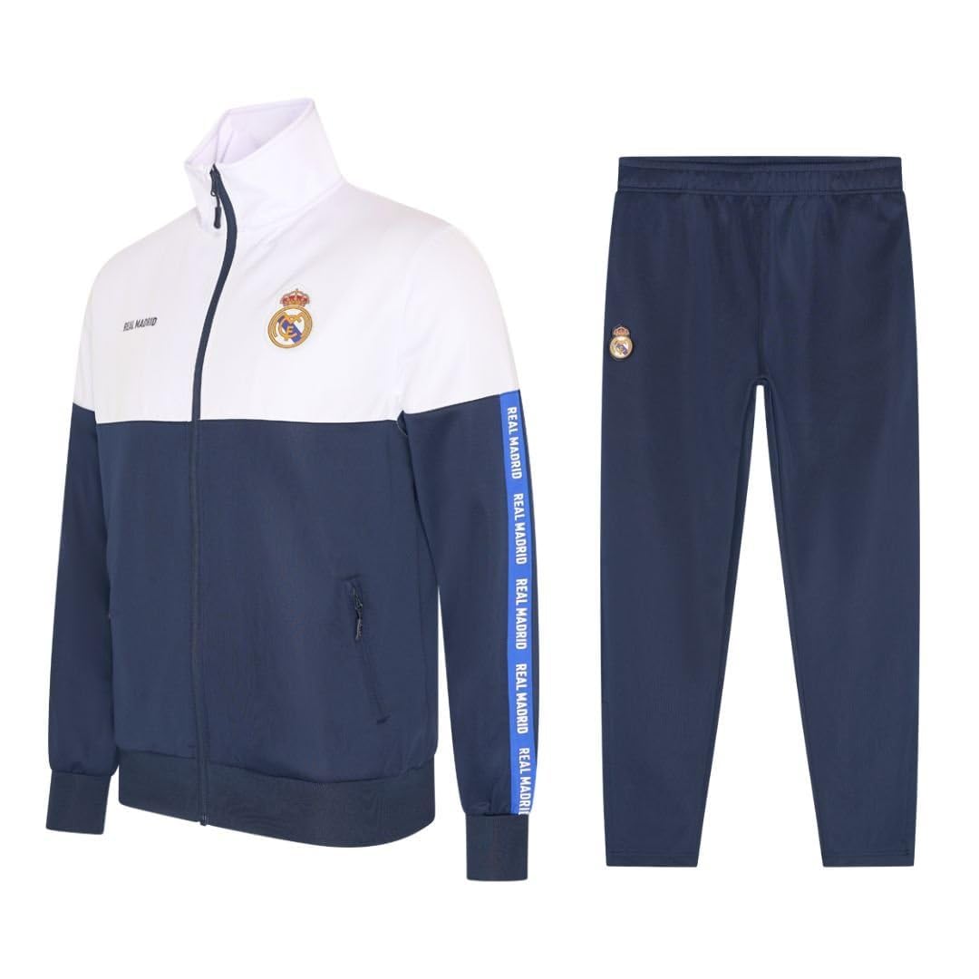 Real Madrid Chándal Dos Piezas Chaqueta Blanca y Azul y pantalón Azul Infantil Producto Oficial - 8