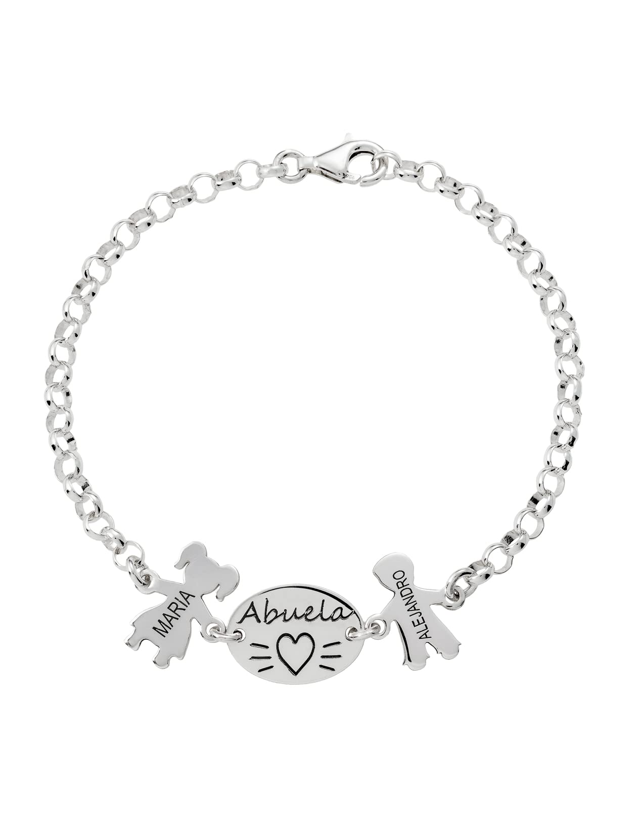 Pulsera Personalizada Placa Abuela Nietos de Plata de Ley 925.Pulsera Ideal como Regalo para Abuela. Pulsera con Nombres personalizado de Nietos .Graba de1 a 4 Nombres. Ajustable