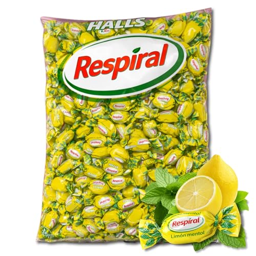 Caramelos Respiral, Caramelo con sabor a Limón y mentol, Caramelo con azucar, el Respiral de toda la vida, Sin gluten, Contiene 1 bolsa de 1 kg que tiene 316 unidades aproximadamente