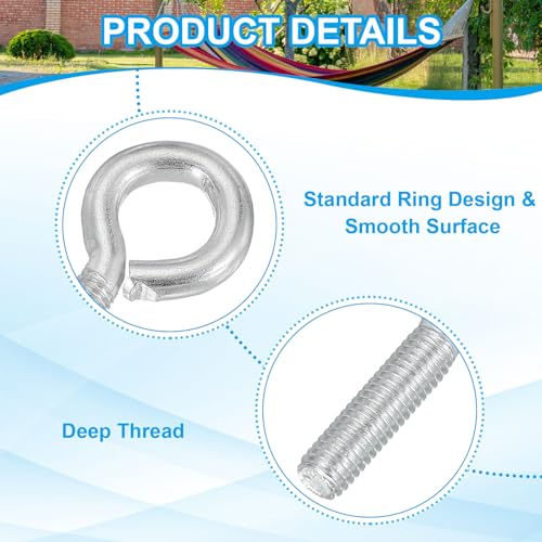 Image of PATIKIL M5x30mm Eye Bolts, 10 Pcs Carbon Steel Threaded Eyebolt Eye Hooks Screws with Nut for Hanging or Securing Cables Silver