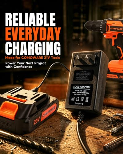 Image of COMOWARE 20V Fast Charger, 30W Official Charger Adapter for COMOWARE 20V Cordless Drill Battery, Rapid Charging Tool Accessories