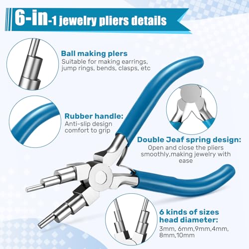Image of Mudder 2 Pieces Jewelry Making Tool Bail Making Pliers 6 in 1 Jewelry Wire Bending Pliers for Beading Looping Shaping Wire DIY Crafts (Blue and Pink)