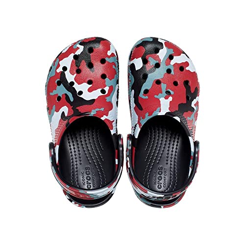 Image of Crocs Unisex-Child Classic Camo Clogs, Black /Red, 2 Little Kid