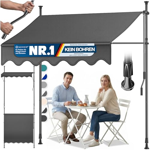 KESSER® Sonnenschutz Markise manuell ausziehbar 250cm | Sonnensegel UV Schutz Sonnenschutz | Klemmmarkise für Outdoor, Terrasse, Balkon, Garten höhenverstellbar ohne Bohren, Anthrazit