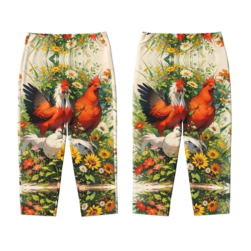 Pajama Pants Pajama Bottoms with Elastic Waistband Sleepwear Lounge Pants, Rooster Sunflowers3