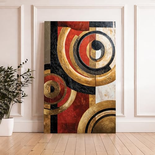 Image of Abstract Metallic Circle Stretched Canvas Painting For Living Room | Luxury Geometry Orbital Stretched Canvas Wall Art For Livingroom Home Decor, Bedroom, Hallway's, Office, Hotel - 56x86 cm