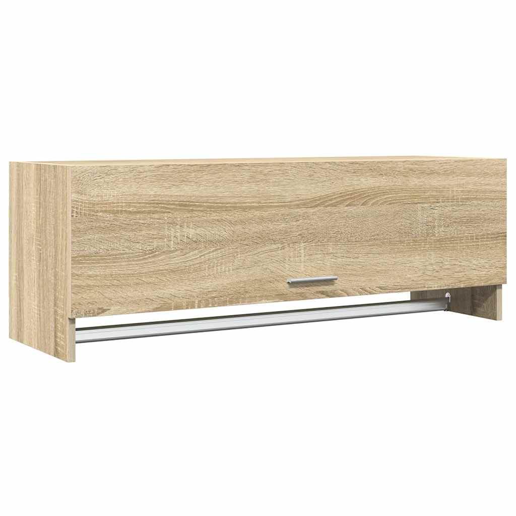 Hothingwell Kompaktowa szafka 100 x 32 x 35 cm Sonoma drewno inżynieryjne dąb, organizer na ubrania z 2 przegródkami z drążkiem na wieszaki, uniwersalna szafka do przechowywania w łazience,