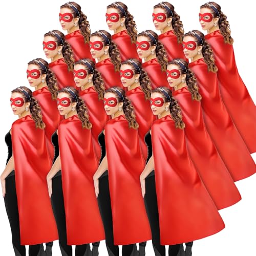 Leyndo 16 Sets Heroic Party Capes Masks for Adults Women Men Party Capes for Team Spirit Building Group Costume (Red)