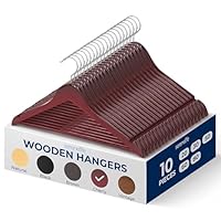 SereneLife Wooden Hangers 10 Pack, Non-Slip, Sturdy, Heavy Duty Suit Hanger Set with 360° Chrome Swivel Hook, Space-Saving Wood Hangers Closet Organizer for Clothes, Coat, Pants, Dress (Cherry)