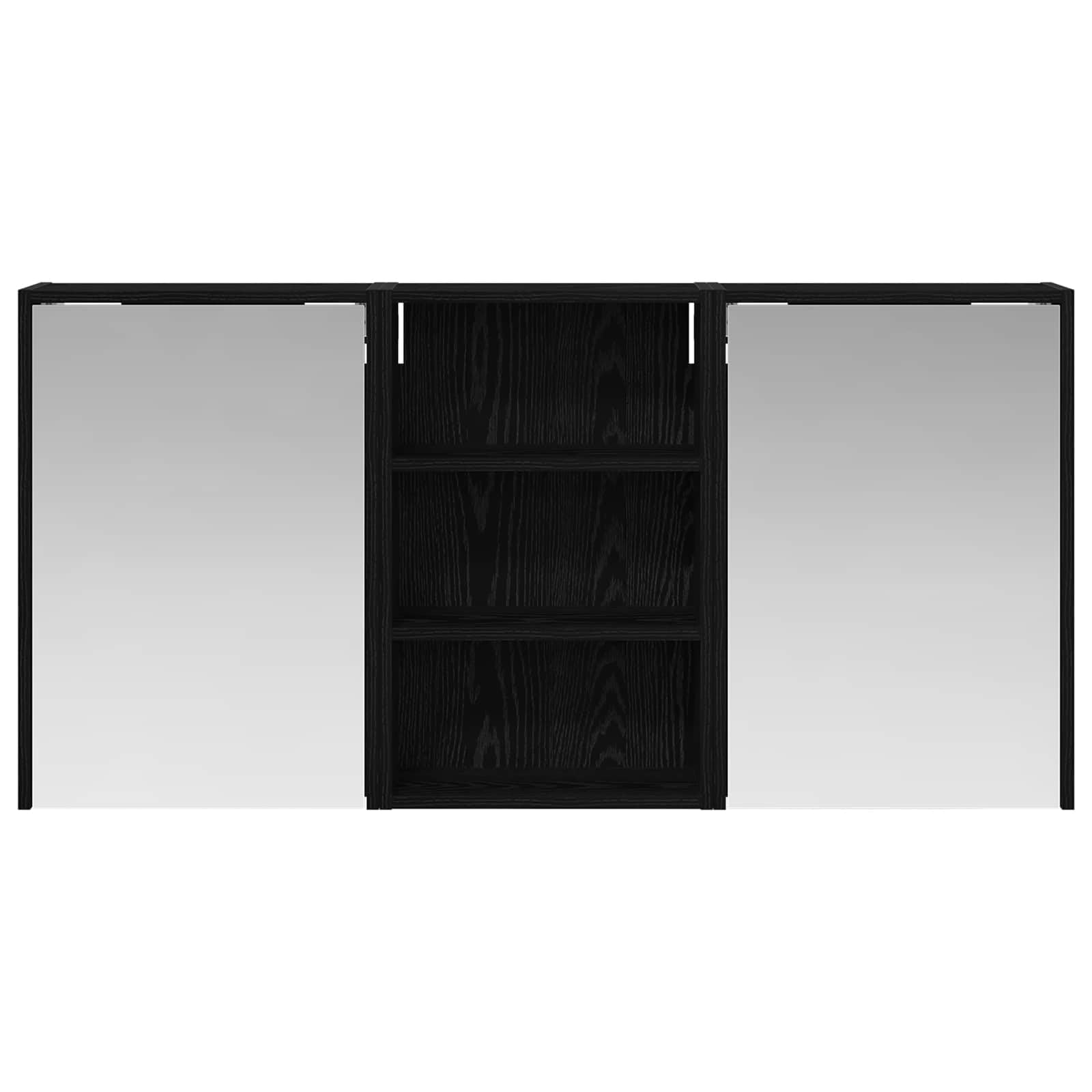 Set di mobili da bagno in legno, 3 pezzi, 126 x 16 x 62,5 cm, con illuminazione a LED, specchio a due vie, vano portaoggetti, montaggio a parete per mobili da bagno, mobiletto sottolavabo