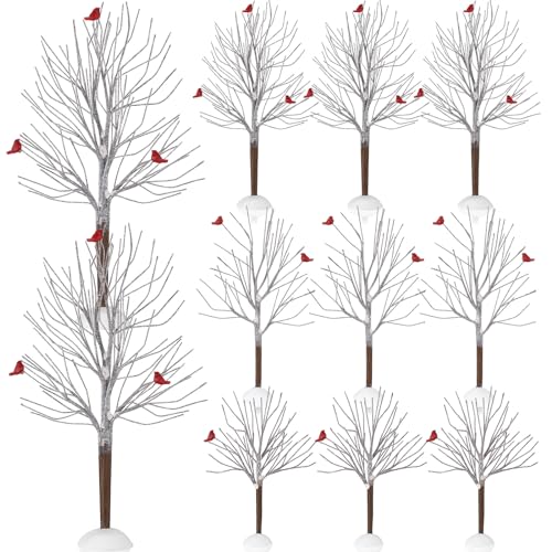 Glitinsel 12 Pcs Christmas Bare Branch Trees Set Village Christmas Decor Trees with Red Cardinal Winter Snow Covered Artificial Birch Tree for Home Garden Fireplace Holiday Decorations Glitinsel 12 Pcs Christmas Bare Branch Trees Set Village Christmas Decor Trees with Red Cardinal Winter Snow Covered Artificial Birch Tree for Home Garden Fireplace Holiday Decorations