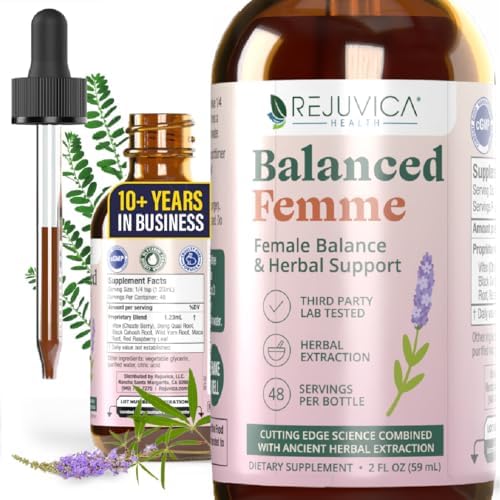 Rejuvica Health Balanced Femme – Advanced Female Balance Support Supplement – Liquid Delivery for Better Absorption – Vitex, Dong Quai, Black Cohosh, Maca Wild Yam & More!