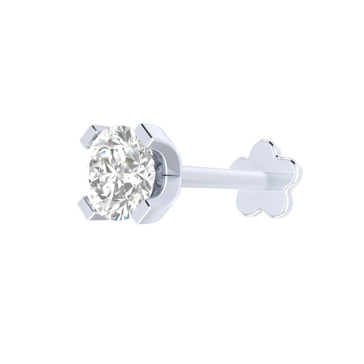DemiraJewels 14K White Gold Diamond Nose Ring - Internally Threaded, Lip Labret|MonroeStud Multi-functional Design, Handcrafted, 0.02 ct Genuine Diamond, 16G Gauge.