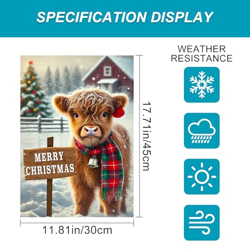 Image of BlissYard Christmas Highland Cow Garden Flag 12x18 Inch Polyester