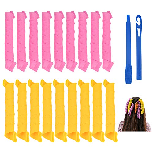 18Pcs Magic Hair Curlers Spiral Curls No Heat Wave Hair Curler Styling Kits with Styling Hooks, for Most Kinds of Hairstyles 22"(55 cm) Long