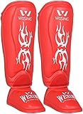 WANGZHENG Schienbeins chützer MMA Kampfsport Leggings Fuß Kickboxen Schutz ausrüstung elastisch Muay Thai Karate Training Kickboxen Kampfsport Sparring-Red||M