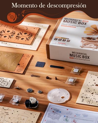 Caja de música para gramófono Robotime AMK82, kit de modelo mecánico de madera 7
