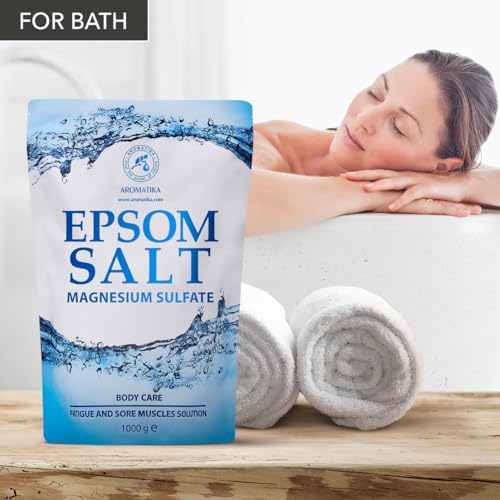 Epsom Salz Badesalz 1000g - Natürliches Salz - Konzentrierte Magnesium quelle - Lindert Muskelkater - Wohltuendes & Wärmendes – Stärkt Immunsystem - Körperpflege - für Guten Schlaf