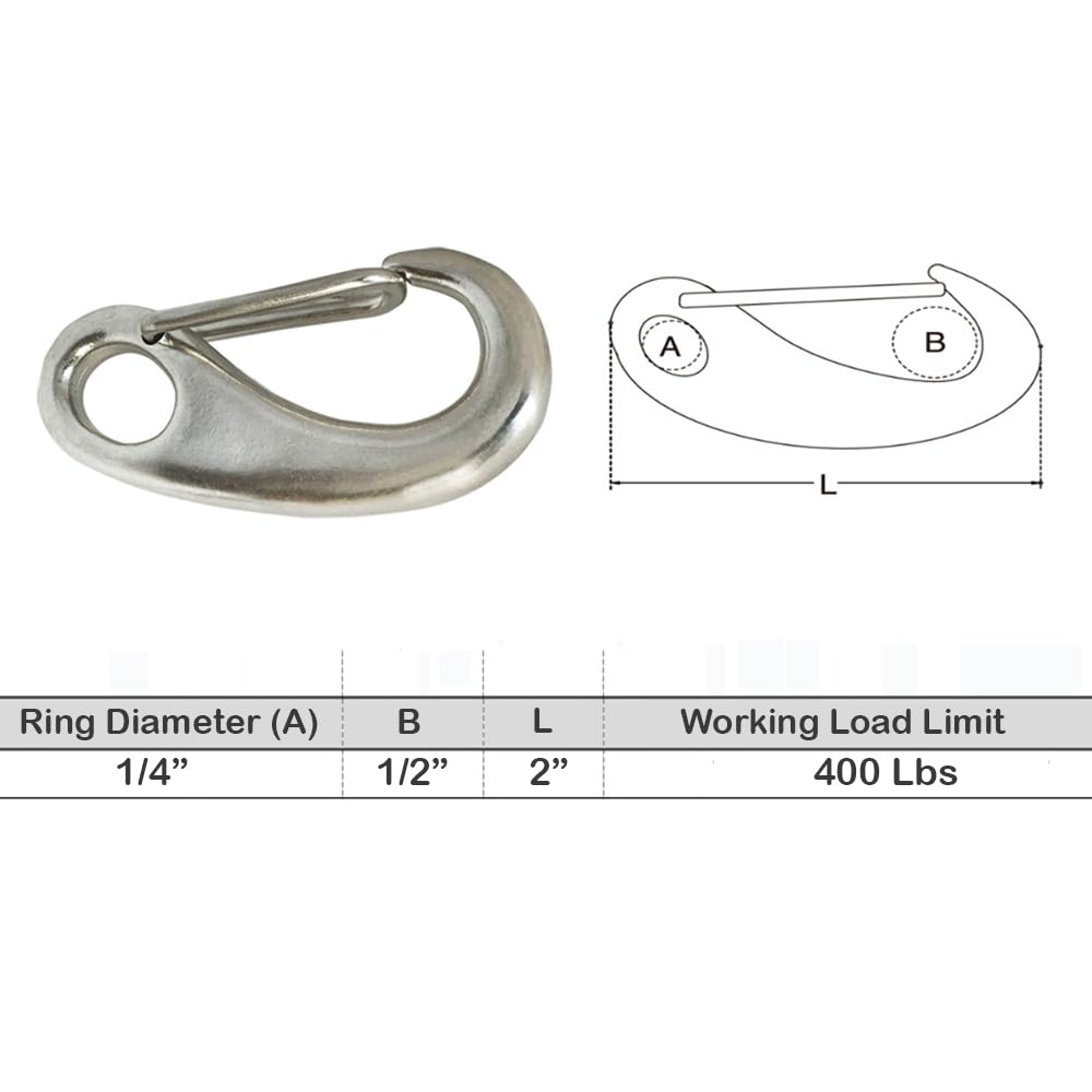 Gate Snap Hook Carabiner Boat Rigging 400 Lbs 5 PC 2 Inch Stainless Steel 316