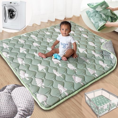 Image of Beavtaens Baby Play Mat, 50x50 Playpen Mat with Super Soft Touch, Activity Mats with Upgraded Anti-Slip Bottom, Machine Washable Crawling Mats for Floor & Picnic(Trees)