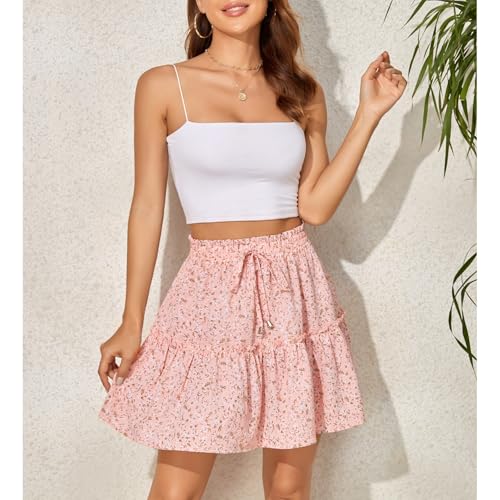 Womens Summer Flowy Tiered Ruffle Mini Skirt Cute High Waist Beach Boho Floral Polka Dot Short Skirts3
