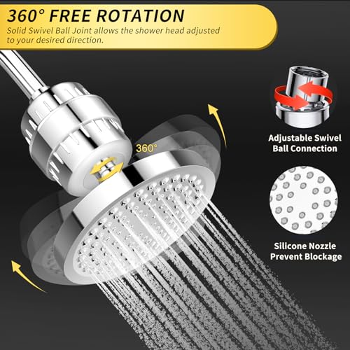 Image of FEELSO SF-15 Shower Head With 15 Stage High Output Hard Water Softener Filter - Removes Chlorine and Harmful Substances - Includes Filter Cartridge for Bathroom