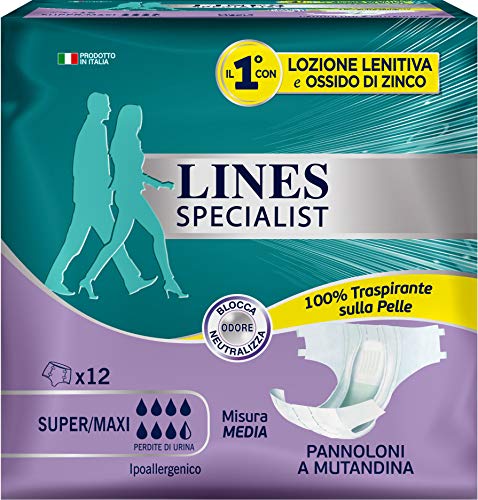 Lines Specialist Pannolone A Mutandina, 12 Assorbenti Per Incontinenza Uomo E Donna, Taglia M