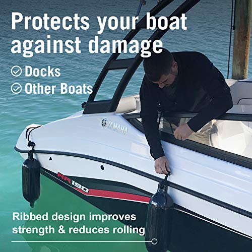 Image of Boat Fenders for Docking, 23 inch x 6.5 inch Inflatable Black Boat Bumpers