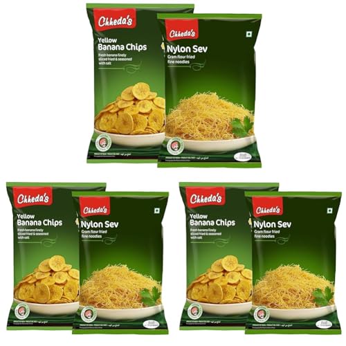 Image of Chheda's - Yellow Banana Chips (300Gm and Nylon Sev (300 Gm) | Banana Wafers | Indian Namkeen | Tasty Snacks | Ready to Eat - Combo Pack (Pack of 3)