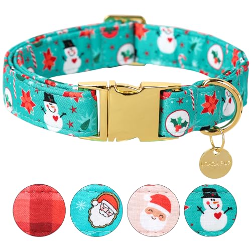 Image of Christmas Dog Collar, Cotton Christmas Collar for Puppy Girl Dog or Cat, Green Dog Collar Flower with Durable Metal Buckle, Christmas Snowman Gift Pet Collar, XL