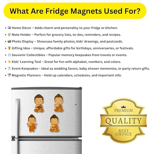 Image of Regalo Casila Buddha Fridge Magnet Set Cute Monk Cartoon Style Meditating Spiritual Fridge Dcor Gift for Home Zen Lovers 4 Pc