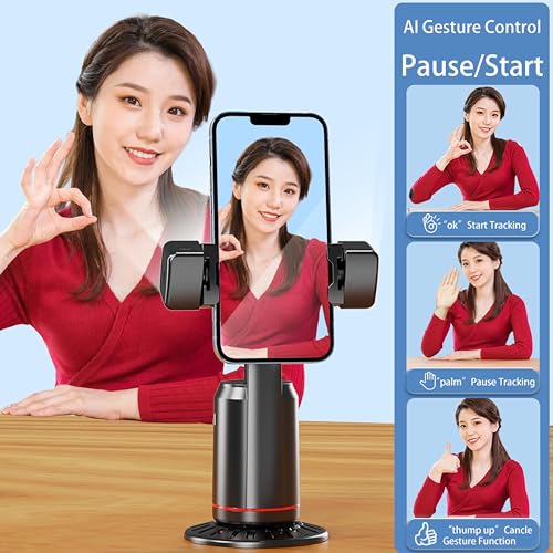 Image of MQOUNY Auto Face Tracking Phone Holder, 360 Rotation Face Body Phone Tripod Smart Shooting Camera Mount with Rechargeable Remote and Light for Live Vlog Streaming Video, Rechargeable