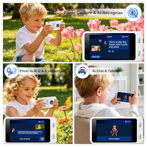 Cámara digital AI para adolescentes con pantalla táctil 4" y doble lente miniatura 5