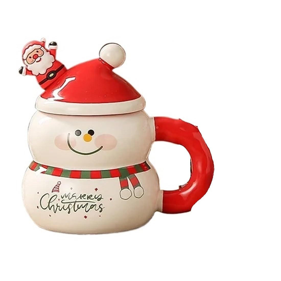 400ML Keramik Becher Weihnachten Schneemann Weihnachten Tasse Mit Deckel Griff Paar Milch Kaffee Tasse for Zuhause für Brautpaar(Red01)