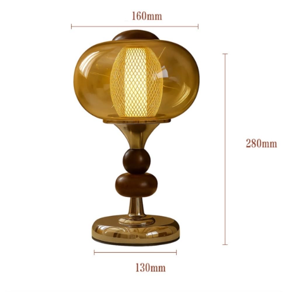 Lampada vintage in legno, luce notturna da comodino touch | Base in legno massello, paralume in vetro, controllo touch, metà secolo, luce notturna