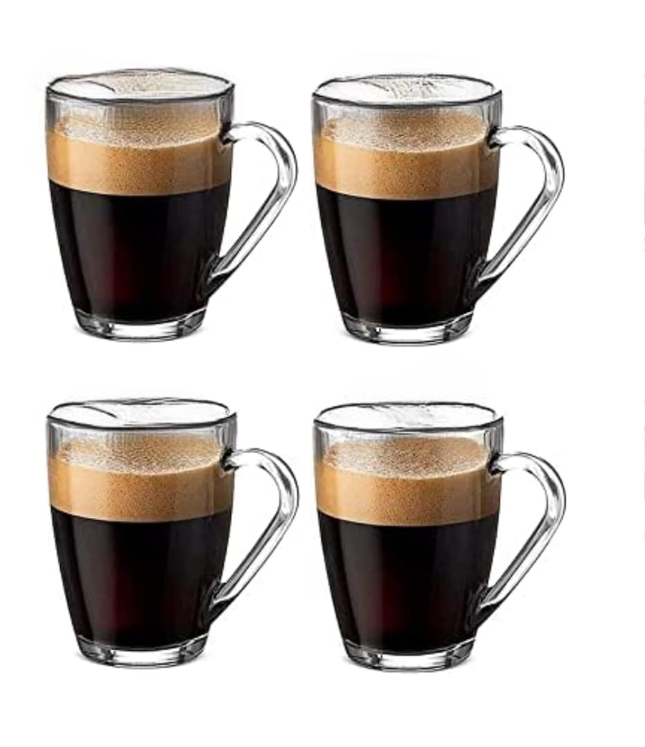 Premium Classic Glass Tea & Coffee Cup Set of 4-210 ML, for Transparent Espresso Cappuccino hot Chocolate, Milk Cup, Green Tea, Herbal Tea, Lemon Tea (Elegant, 4) (4, Classic)