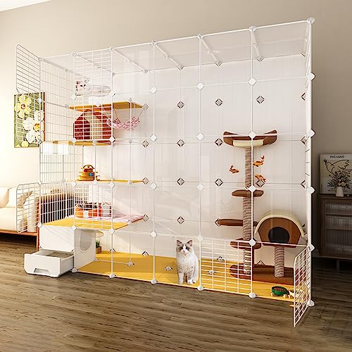 ポータブル、大型屋内、屋内用トイレボックス付き、小動物用ペットケージ、屋内用猫用プレイペン、小型犬と猫用(219×75×183cm)