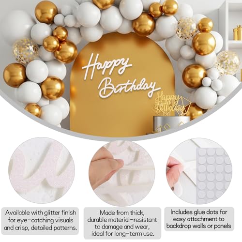 Image of TONIFUL Happy Birthday Sign for Backdrop - Glitter White Felt Banner - Includes Dot Glue - Perfect for Birthday Party Backdrop,Wall Decr,Balloon Arch,Photo Background