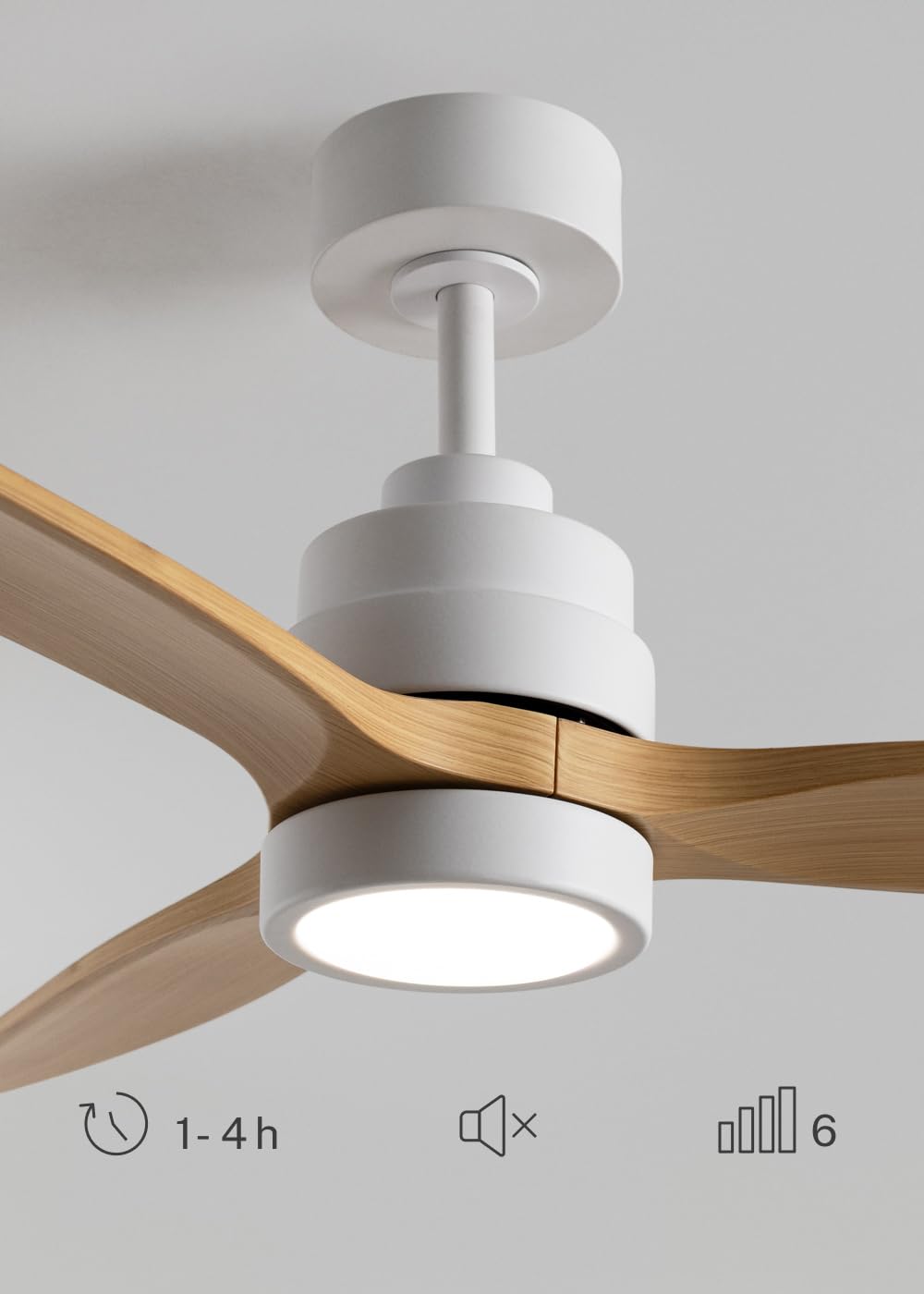 CREATE / WINDSTYLANCE S/Ventilador de techo ABS con luz blanco aspas efecto madera clara con mando/ 40W, Silencioso, Ø112 cm, 6 velocidades, temporizador, verano-invierno, doble altura, motor DC