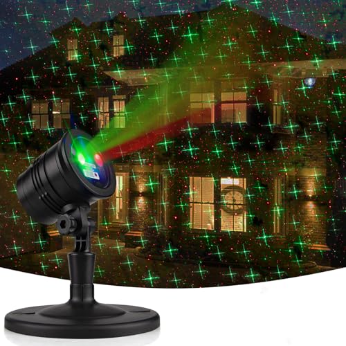 Image of Christmas Projector Lights Outdoor, Led Christmas Laser Lights Landscape Spotlight Red and Green Star Show Waterproof with Remote Decorative Patterns for Indoor Outdoor Garden Patio Wall Holiday